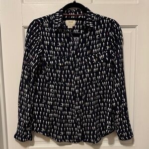 Maeve Anthropologie Navy Parrot Bird shirt